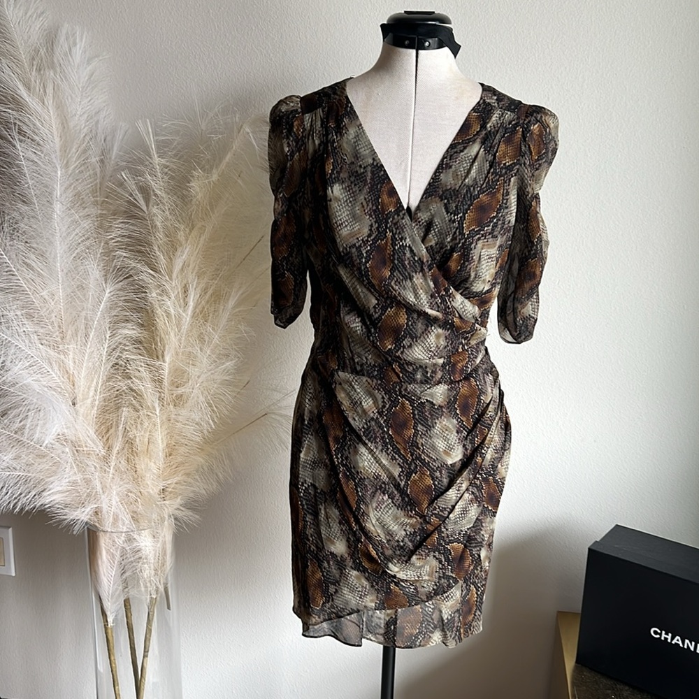 REVOLVE chocolate brown snakeskin mini dress